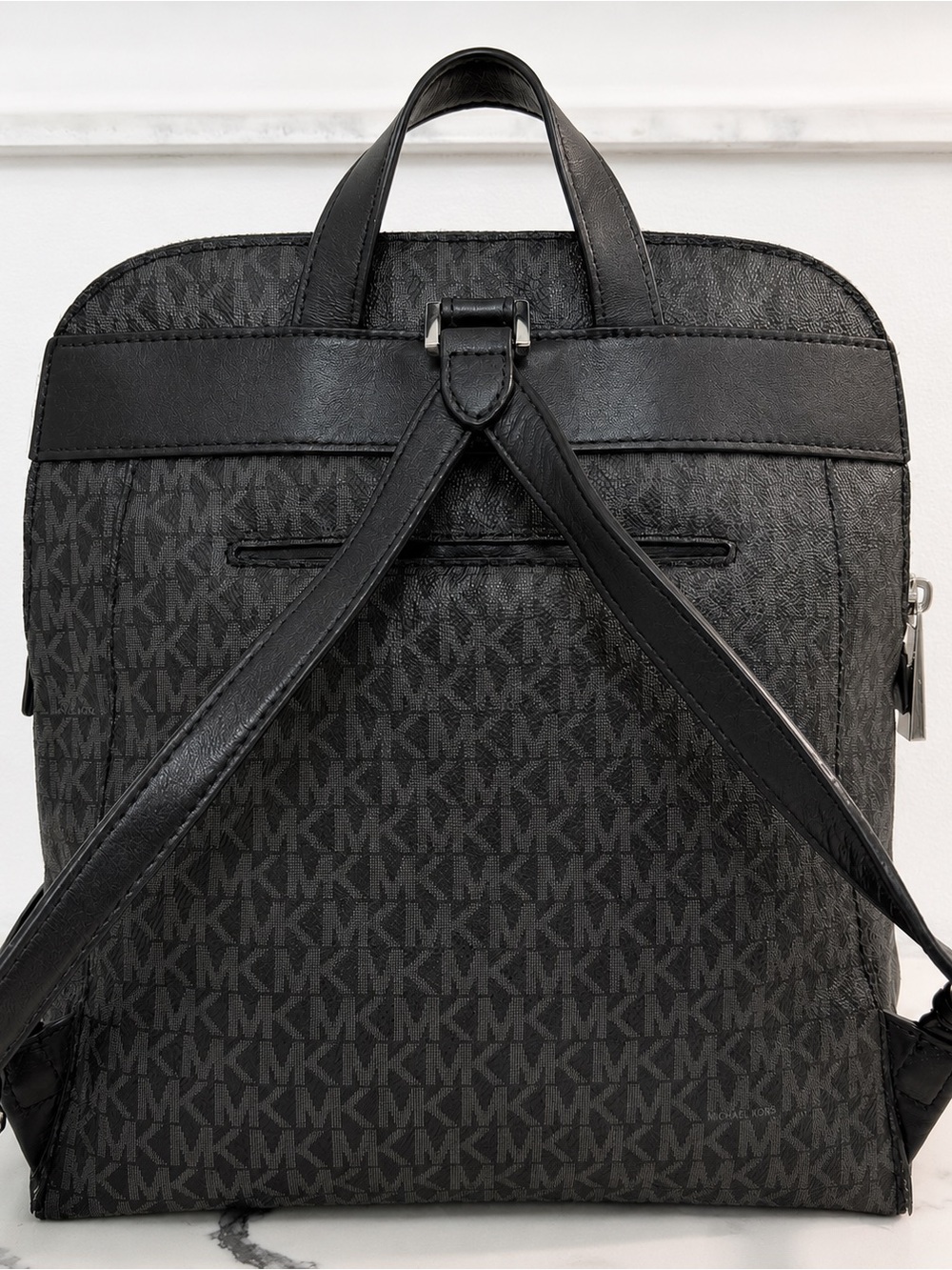 Michael Kors Black MK Logo Backpack with Silver Hardware - Picture 5 of 7